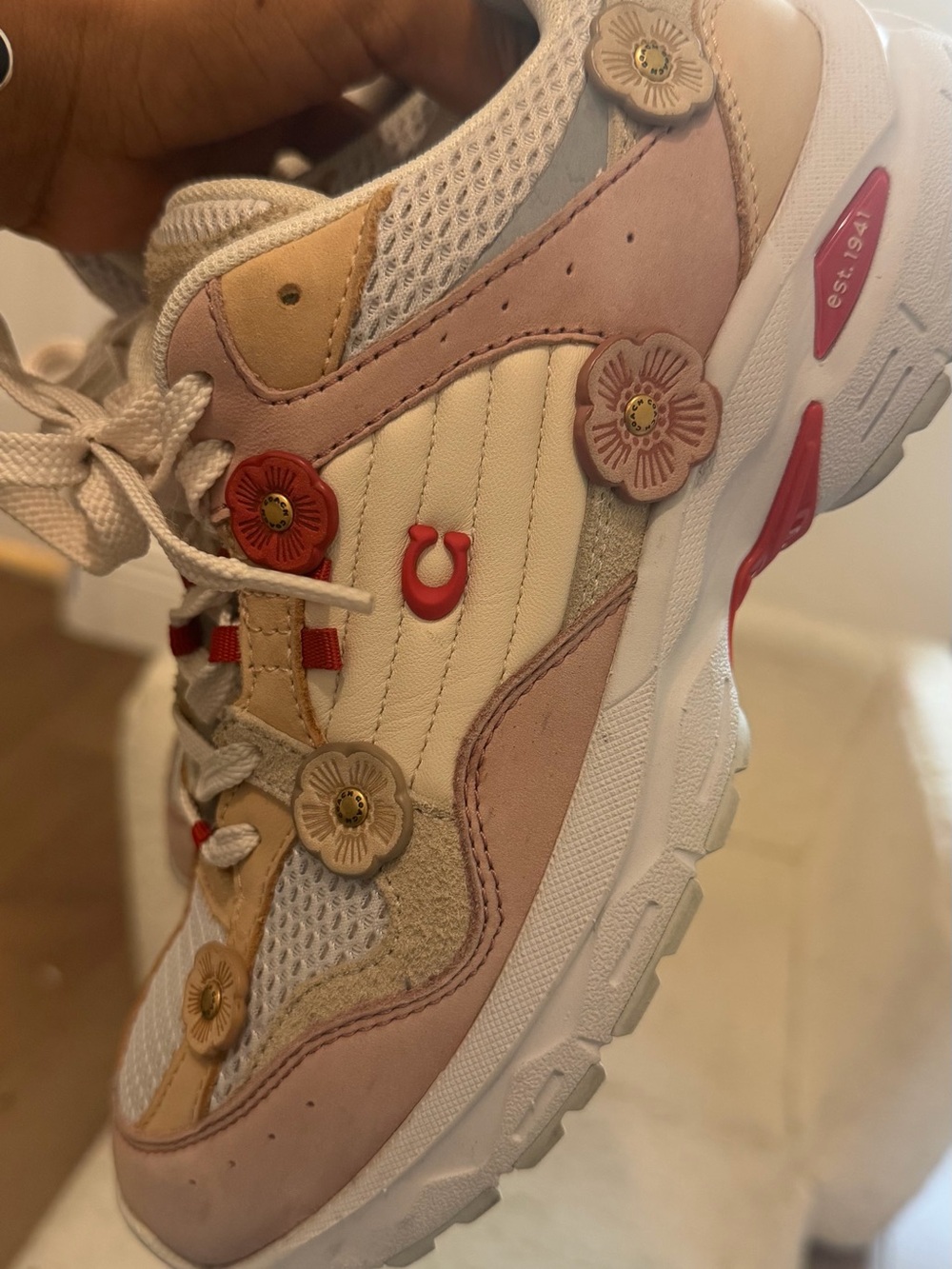 Coach Pink, Cream & Red Floral-Accent Sneakers